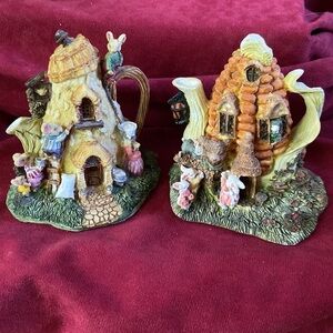 Wong’s International figurines. Mice spring cleaning and bunnies welcome a lamb.